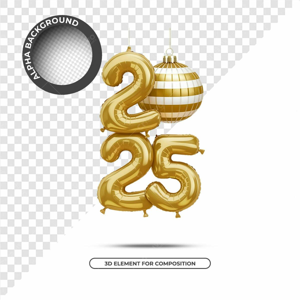 Elementos 3D para Ano Novo 2025 PSD Editável