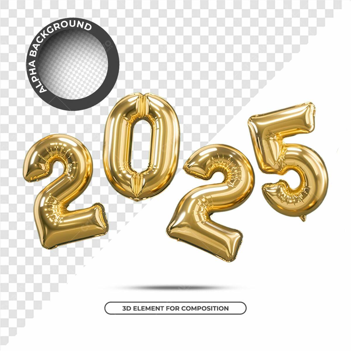 Balões Dourados Ano Novo 2025 PSD Editável