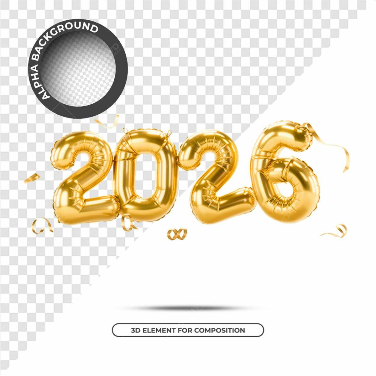Elementos para Ano Novo 2026 PSD Editável