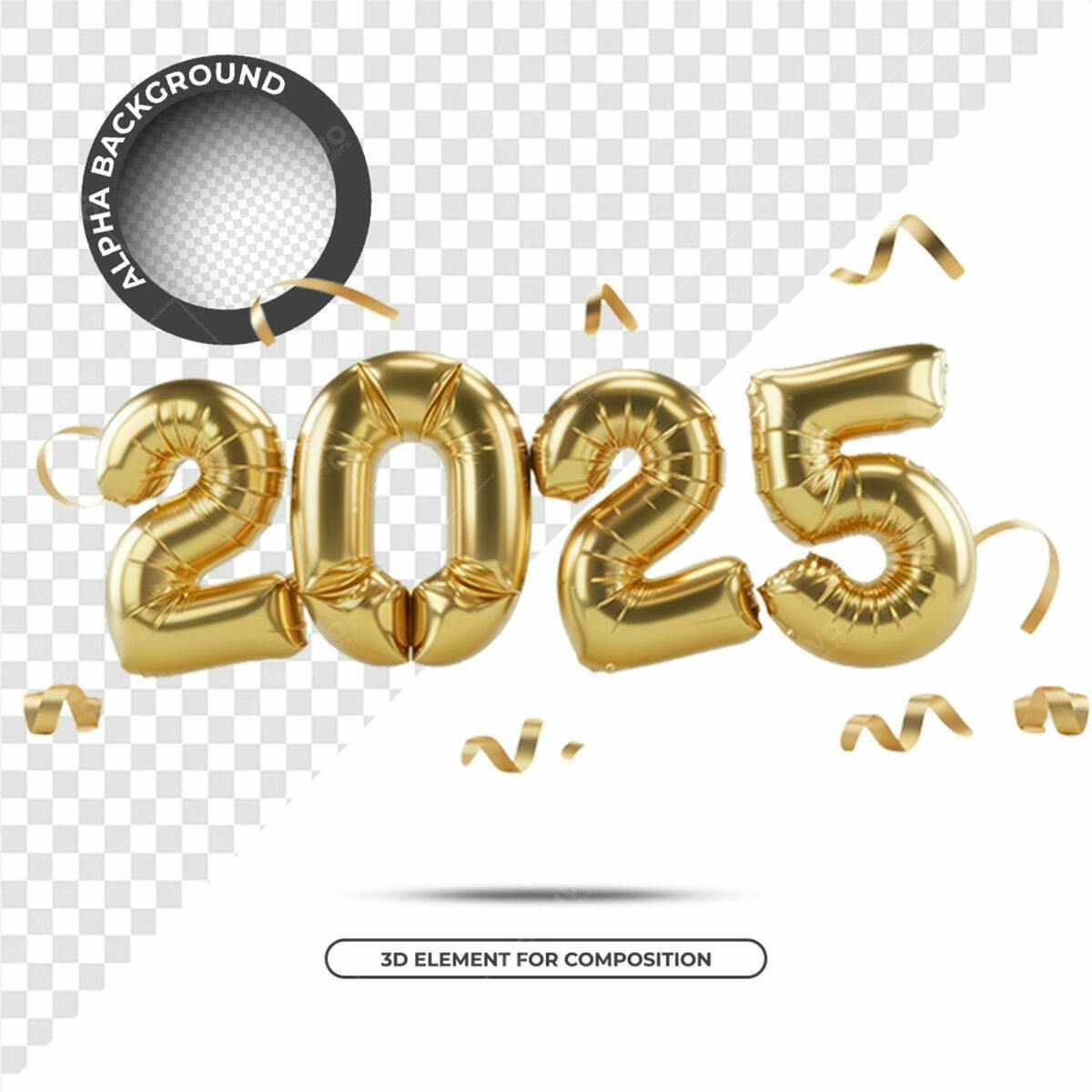 Balões Ano Novo 2025 PSD Editável