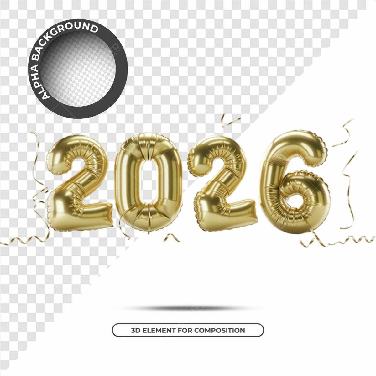 Balões Dourados 2026 PSD Editável