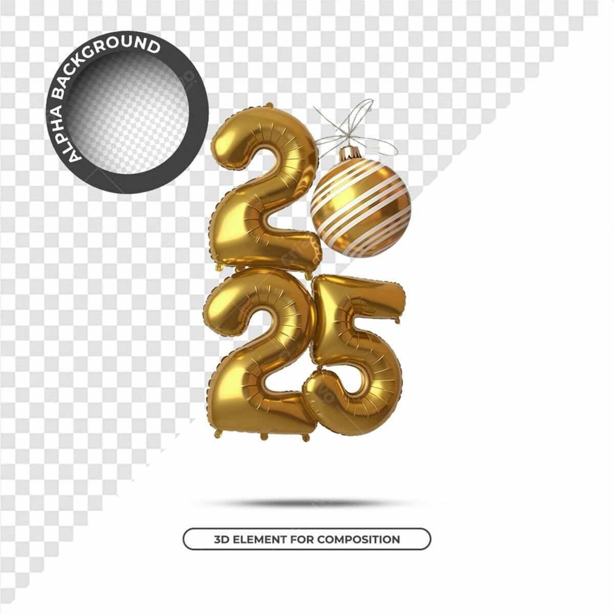 Balões Ano Novo 2025 PSD Editável
