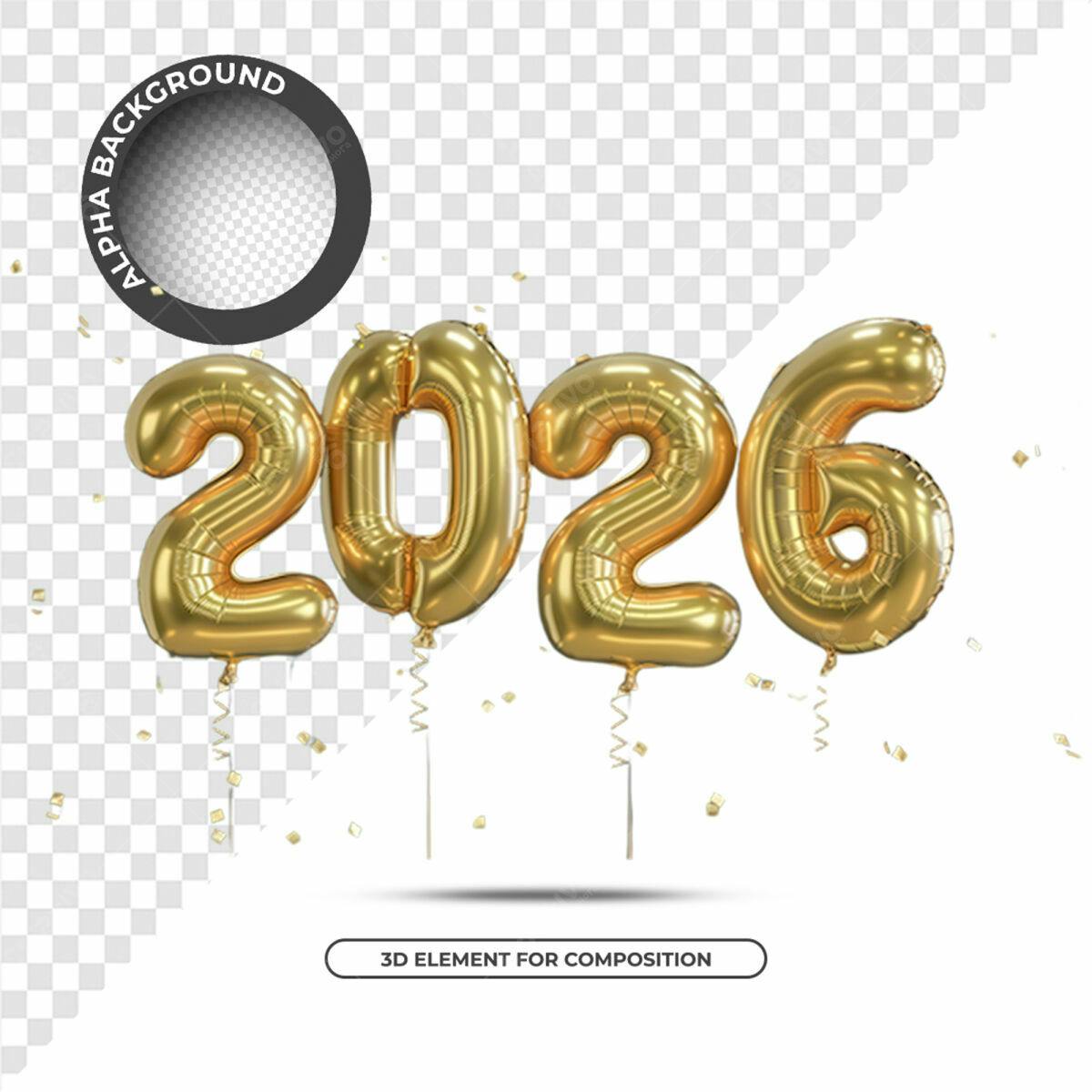 Balões 2026 Ano Novo PSD Editável