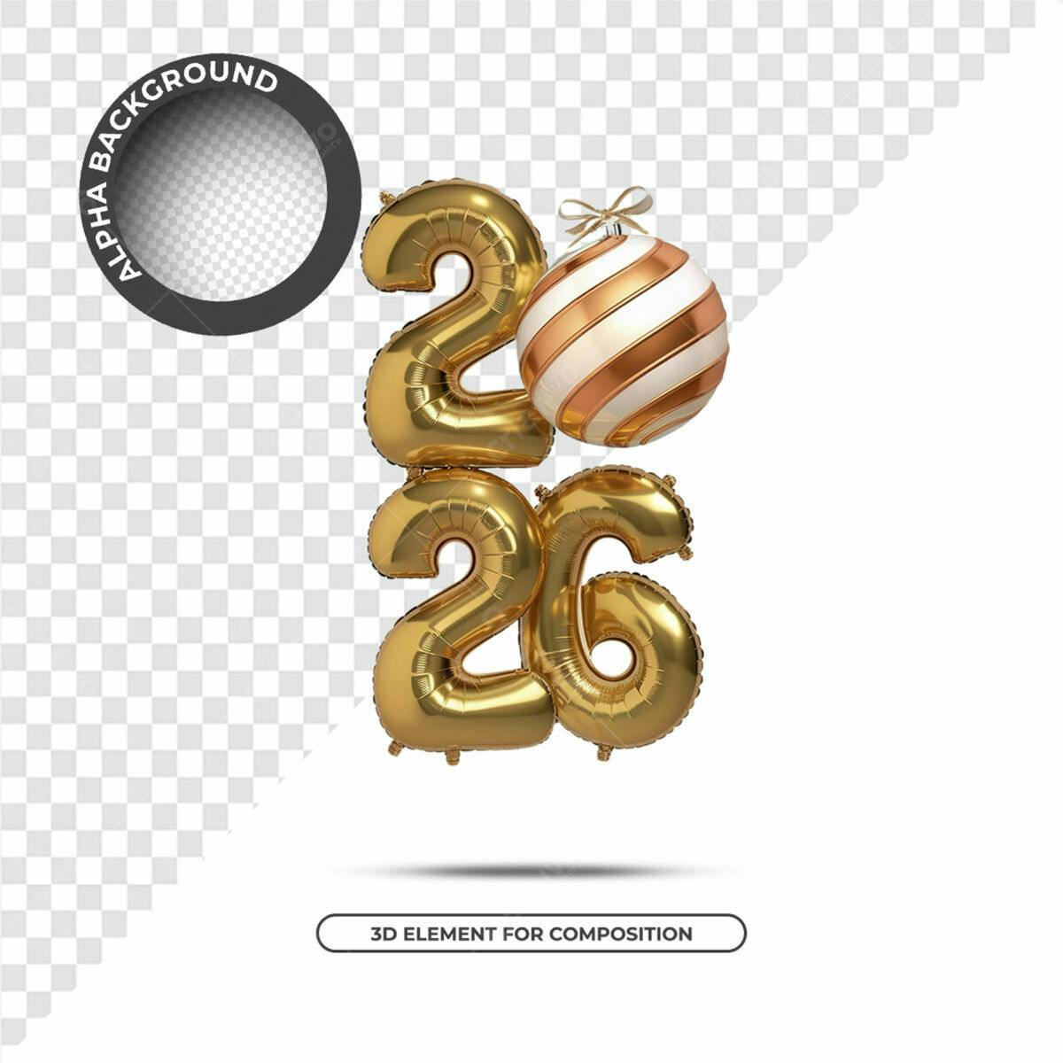 Balões Ano Novo 2026 PSD Editável