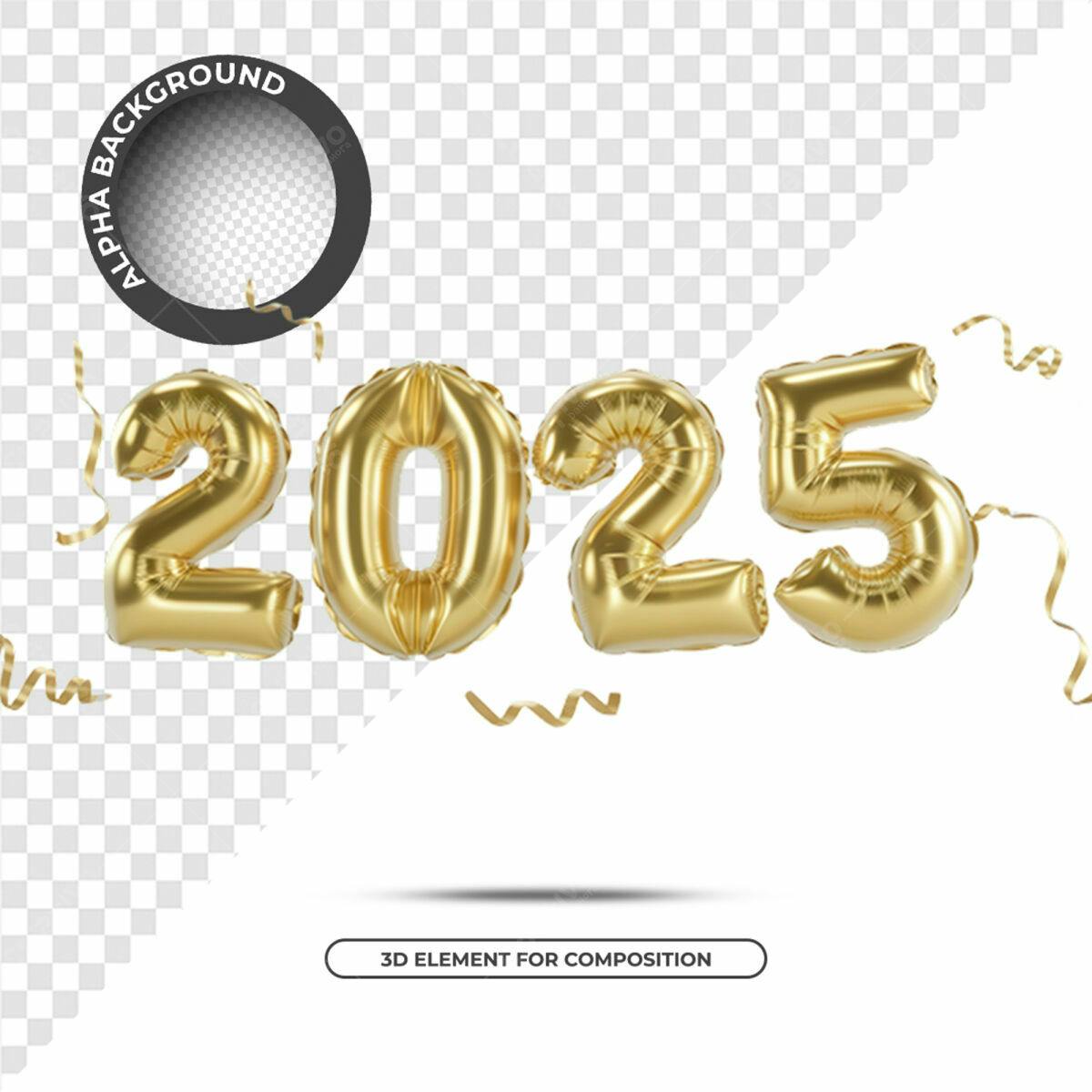 Elementos para Ano Novo 2025 PSD Editável