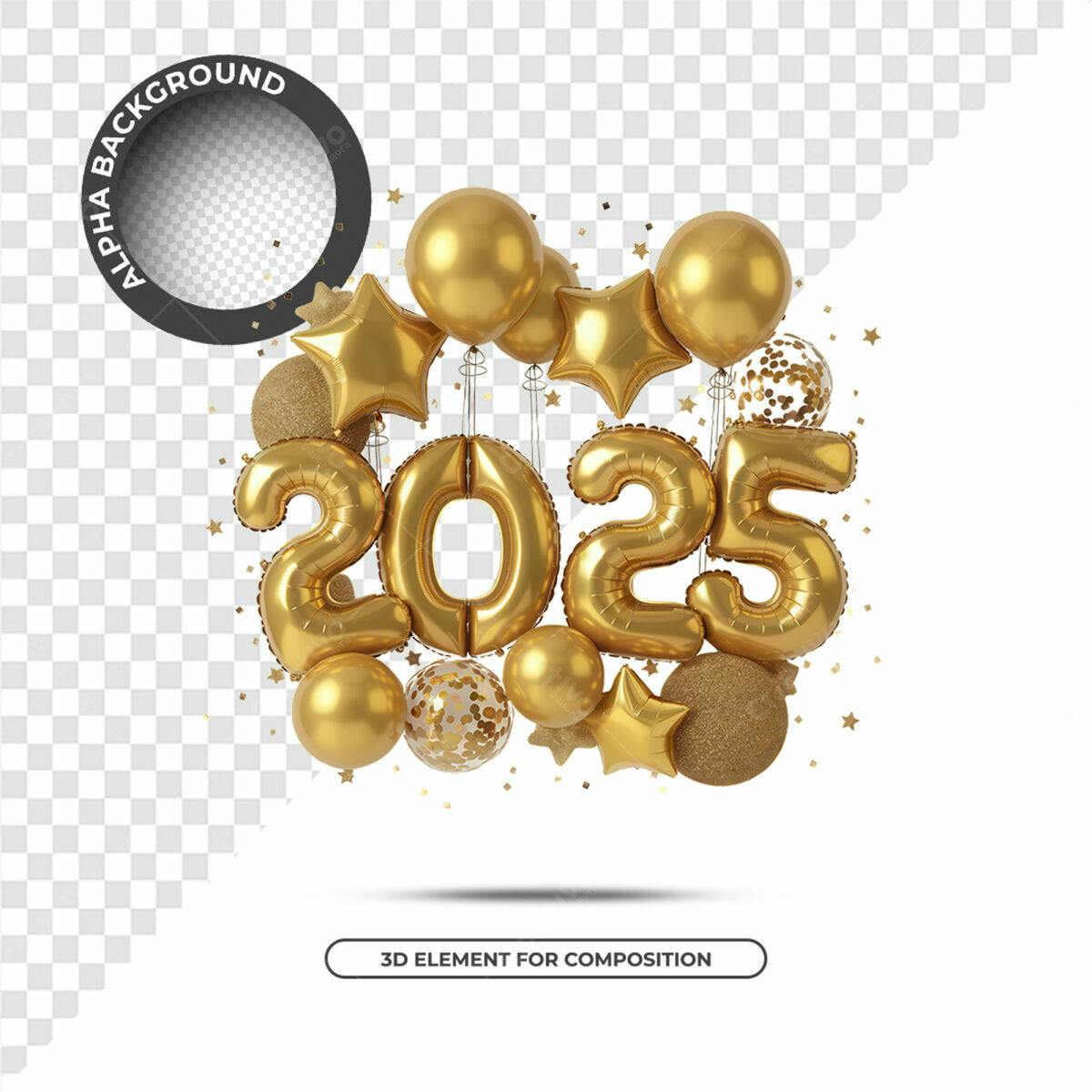 Balões Ano Novo 2025 PSD Editável