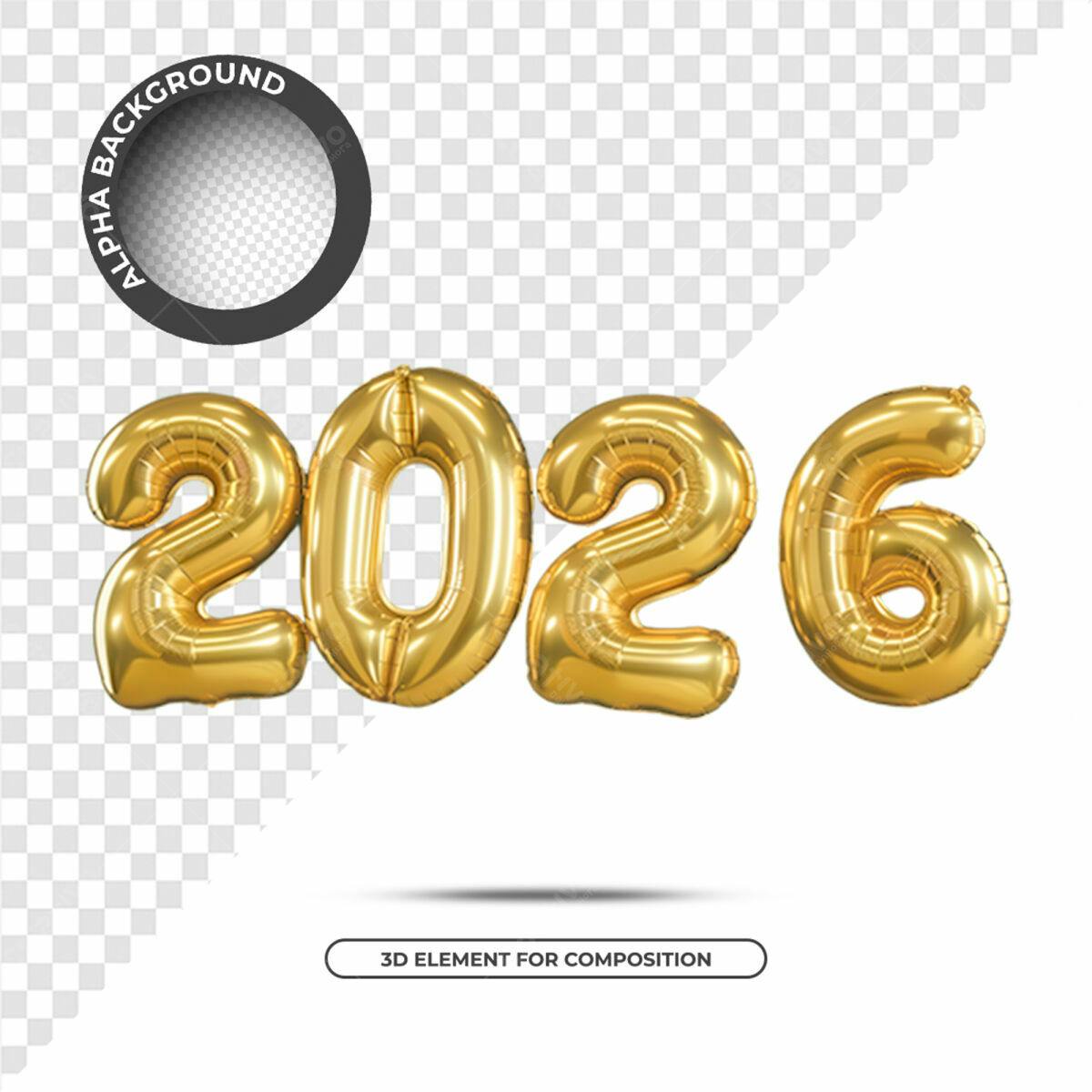 Balões Dourados 2026 PSD Editável