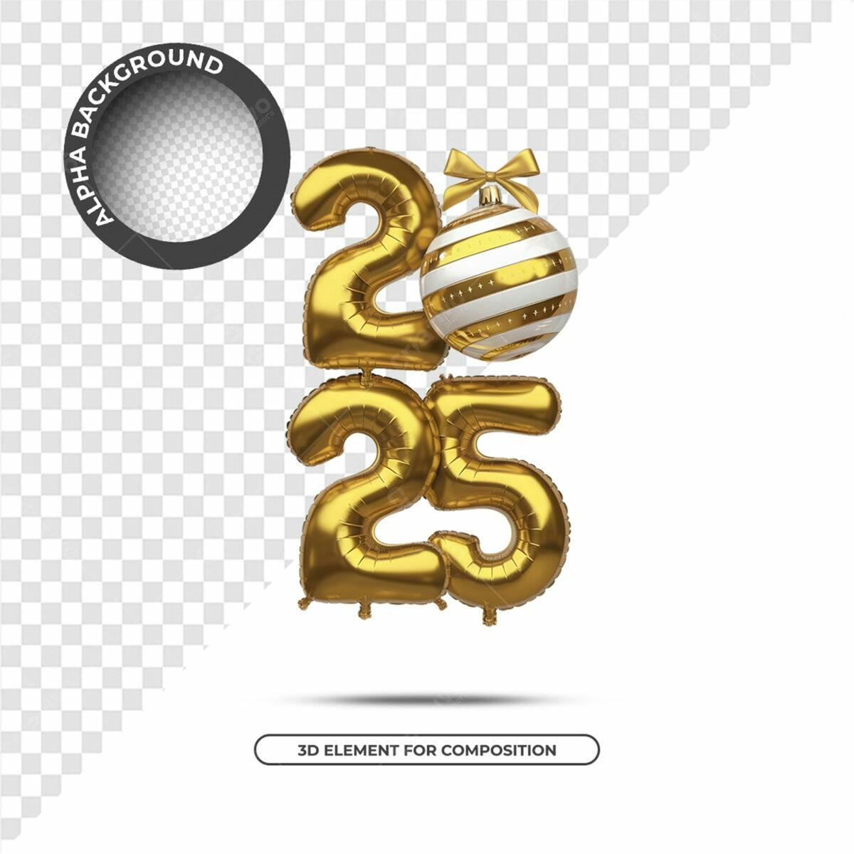 Elementos 3D para Ano Novo 2025 PSD Editável