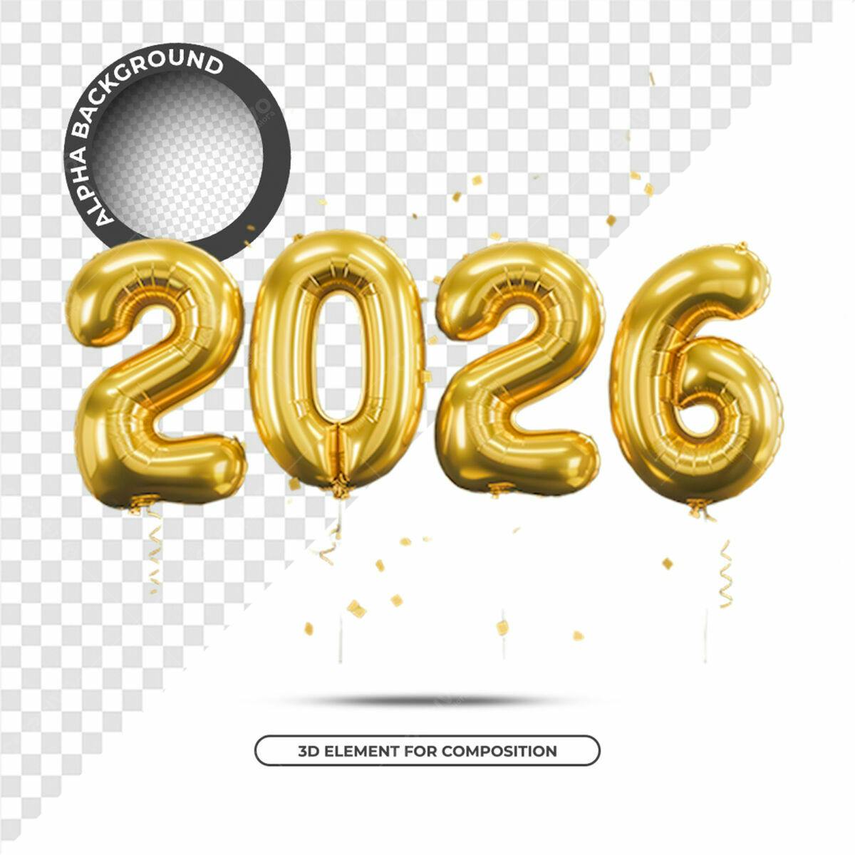 Balões Dourados 2026 PSD Editável