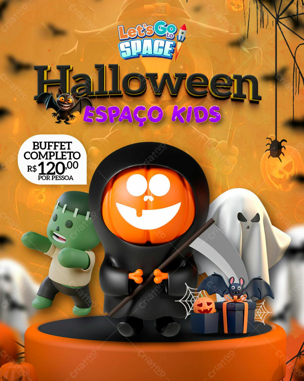 Flyer para Festa de Halloween Espaço Kids PSD Editável