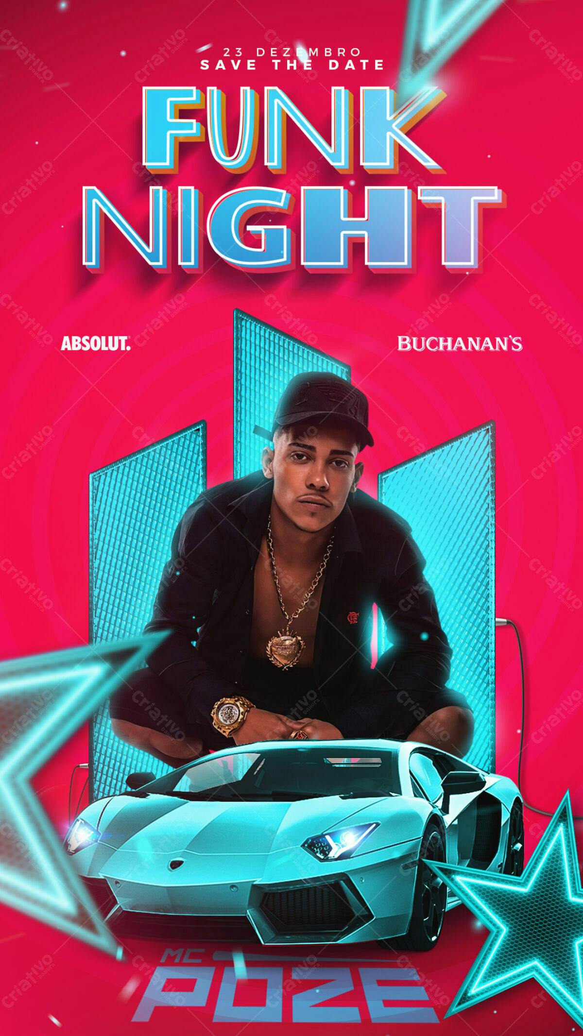 Flyer Festa Funk Night MC Poze do Carmo PSD Editável