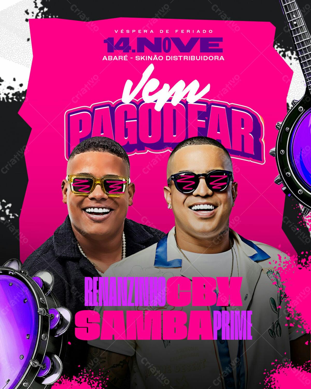 Flyer Pagode com Reinaldo e Samba Prime PSD Editável