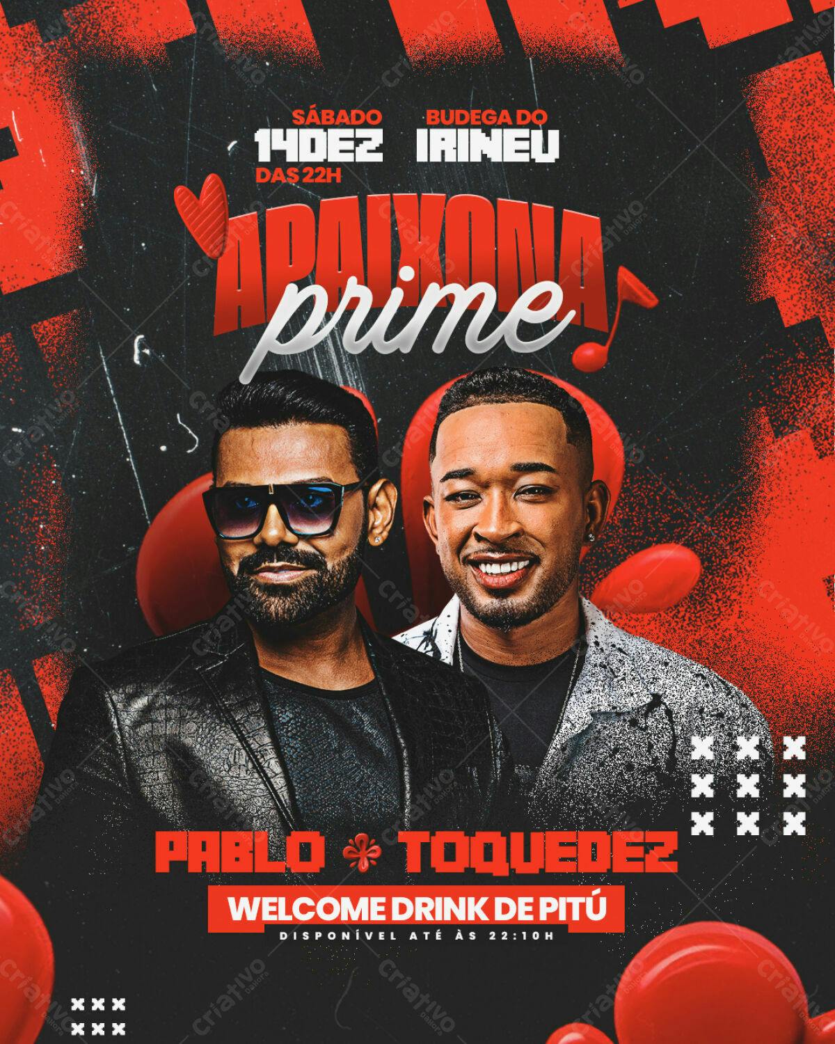Flyer para Festa Apresentações Musicais Pablo e Toquedez PSD Editável