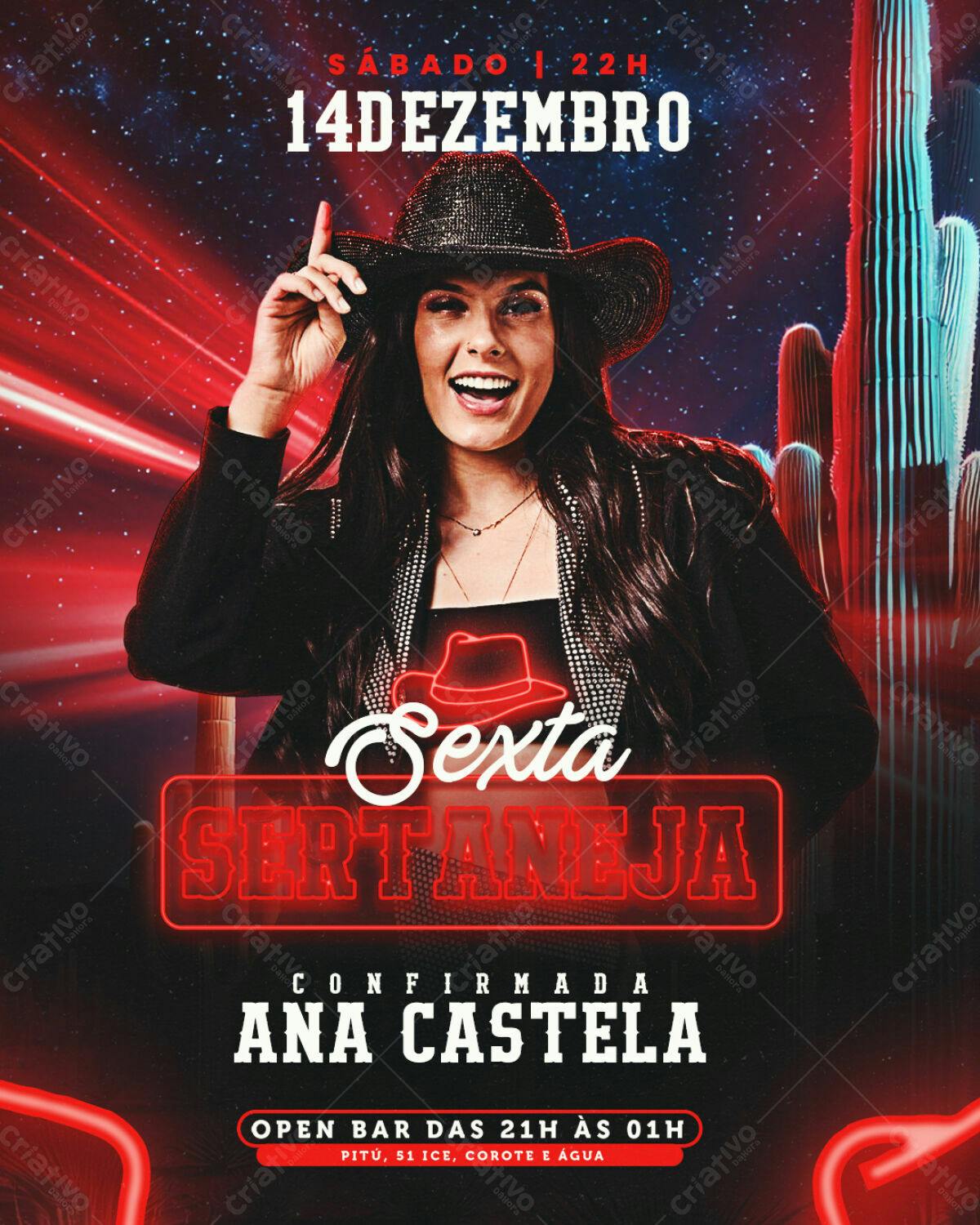 Flyer Festa Sertaneja com Ana Castela PSD Editável