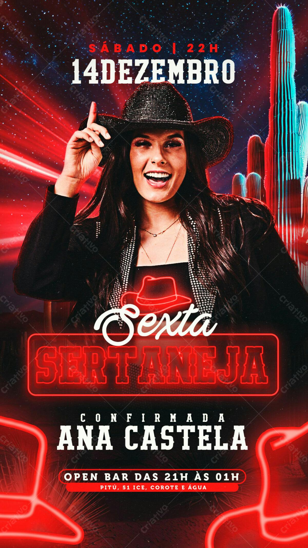 Flyer Festa Sertaneja com Ana Castela PSD Editável