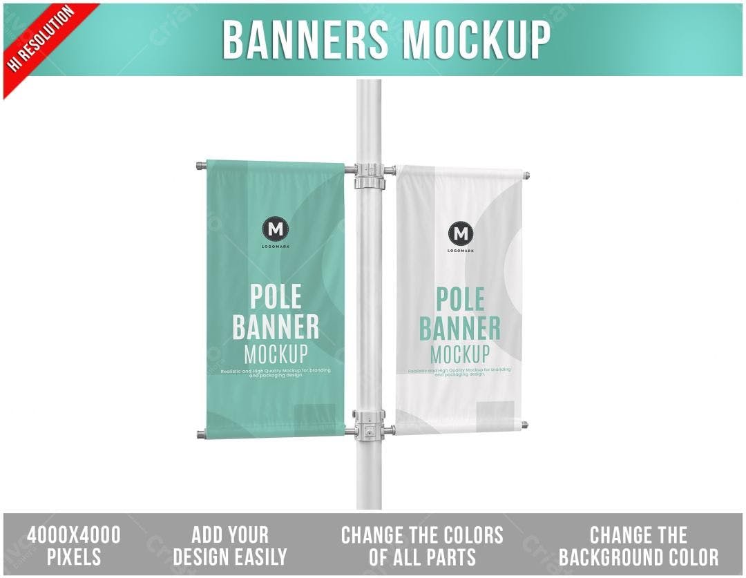 Mockup Realista de Banners para Postes - Verde e Branco