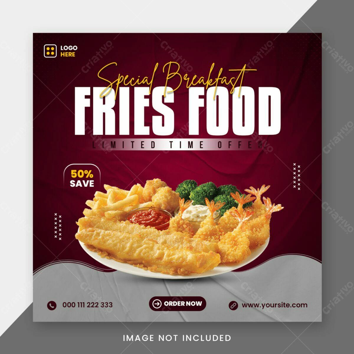 Postagem de Mídia Social para Café da Manhã de Batatas Fritas PSD Editável