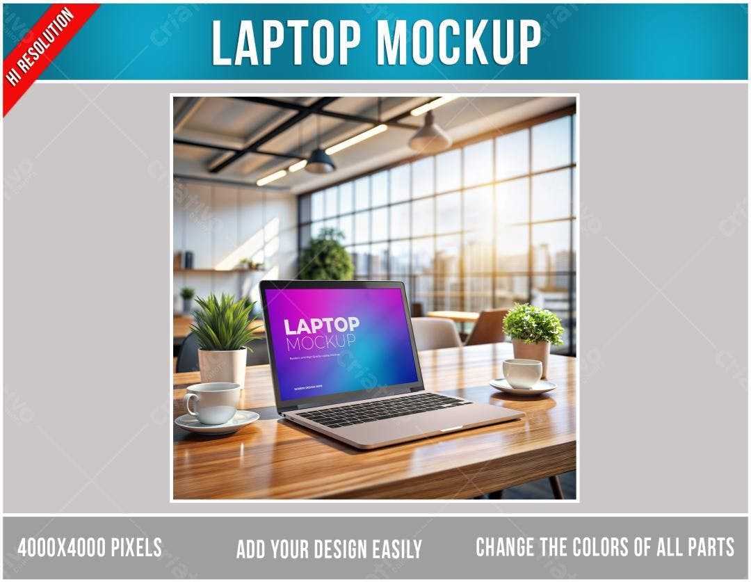 Mockup Notebook Moderno em Ambiente Profissional