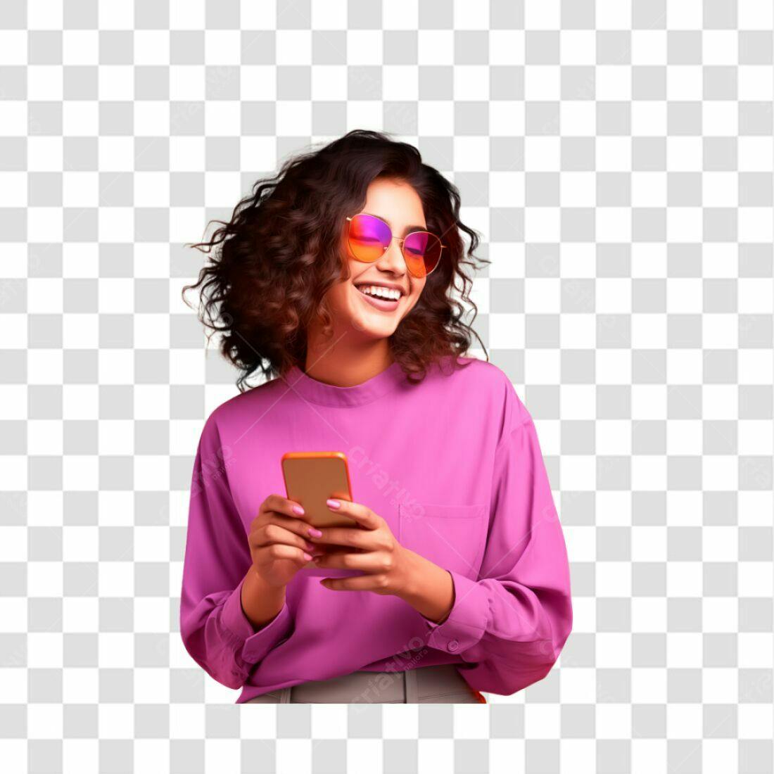 Imagem PNG com fundo transparente Mulher usando celular
