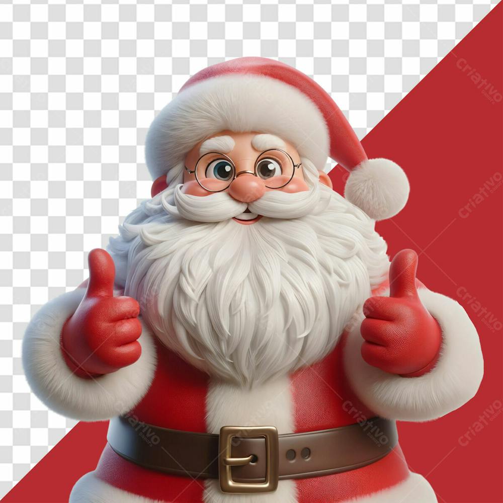 Personagem 3D Papai Noel Fazendo Joinha Com As Mãos Para Promoção De Natal