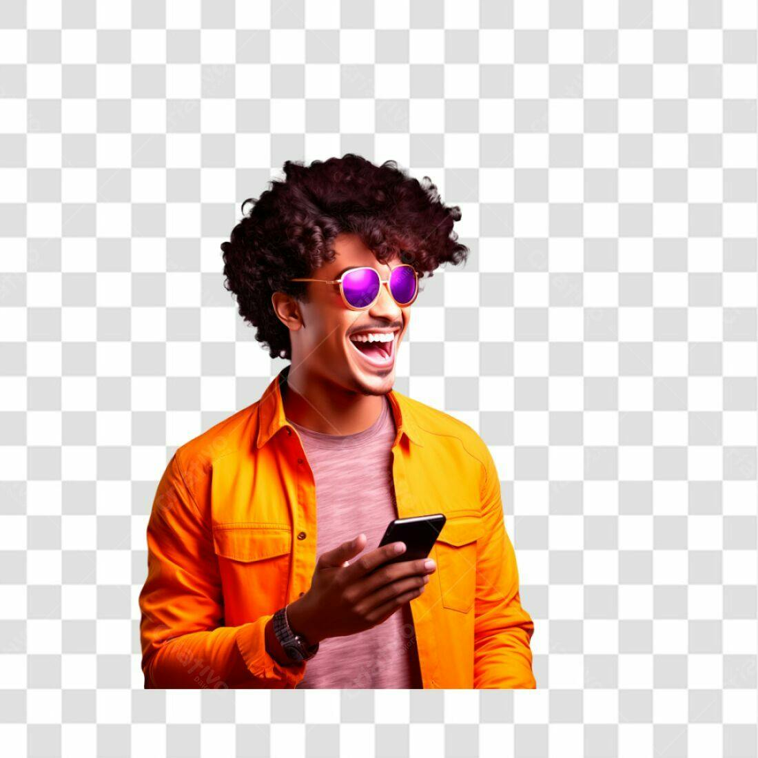 Icone Homem alegre com celular PNG com fundo transparente