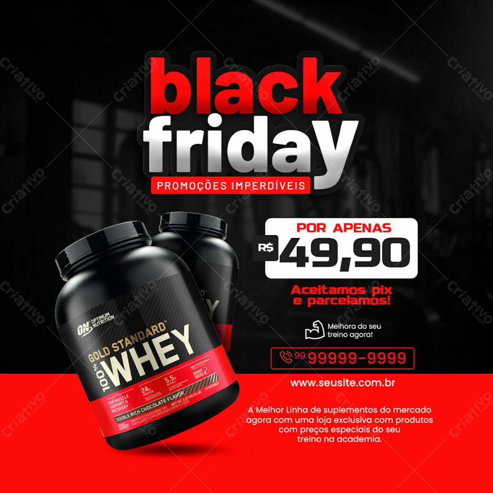 Black Friday Whey Em Promoção Por Apenas 49,90 Social Media Psd Editável