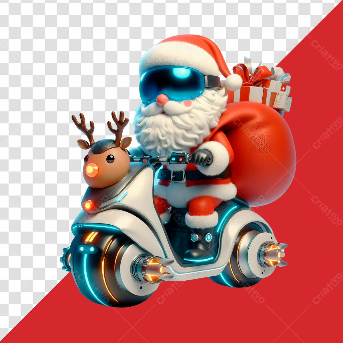Ilustração Natalina Papai Noel Scooter PSD Editável