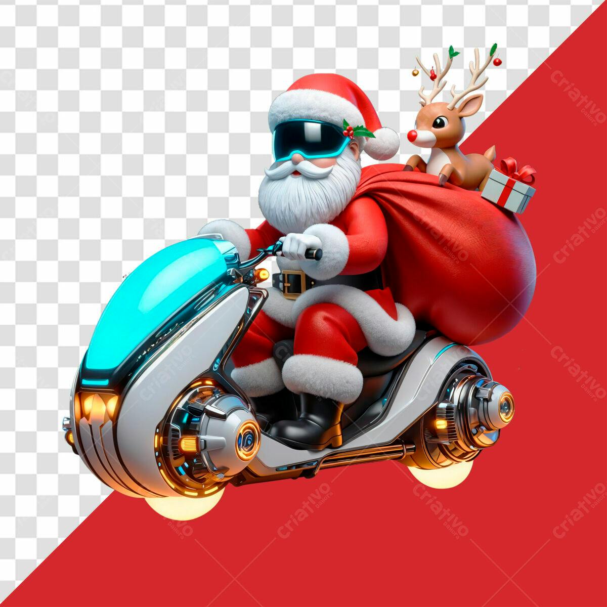 Ilustração Natalina Papai Noel Scooter PSD Editável