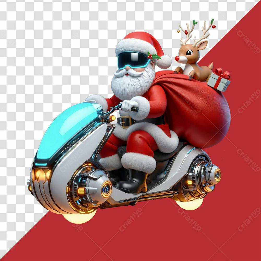 Elemento 3D Papai Noel Futurista Em Trenó Para Natal