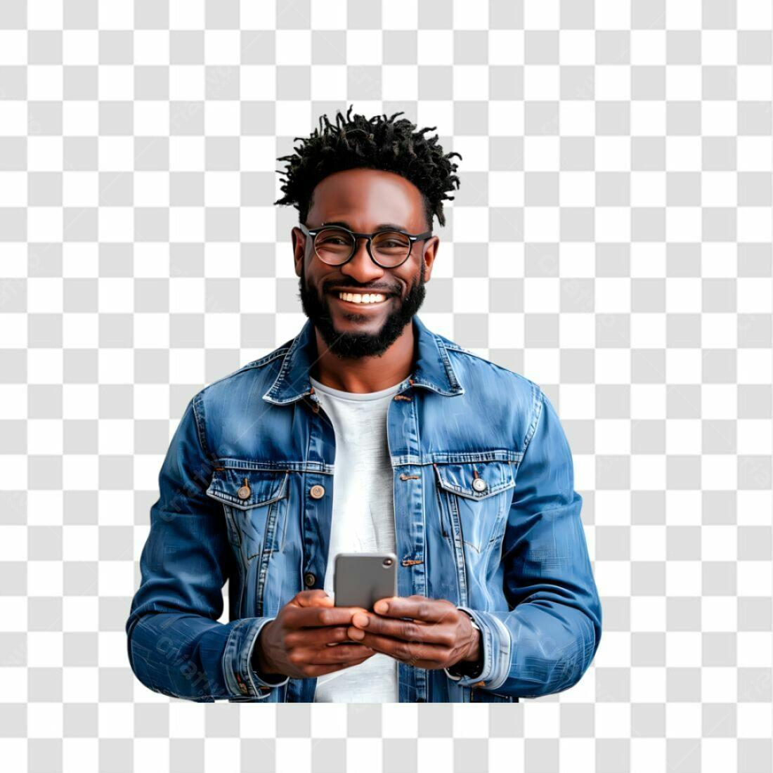 Icone Homem Negro com Celular PNG com fundo transparente