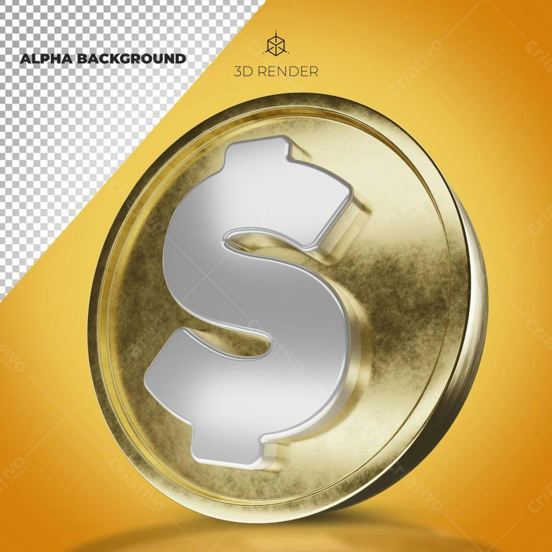 Selo 3D financeiro dourado com símbolo dólar prata