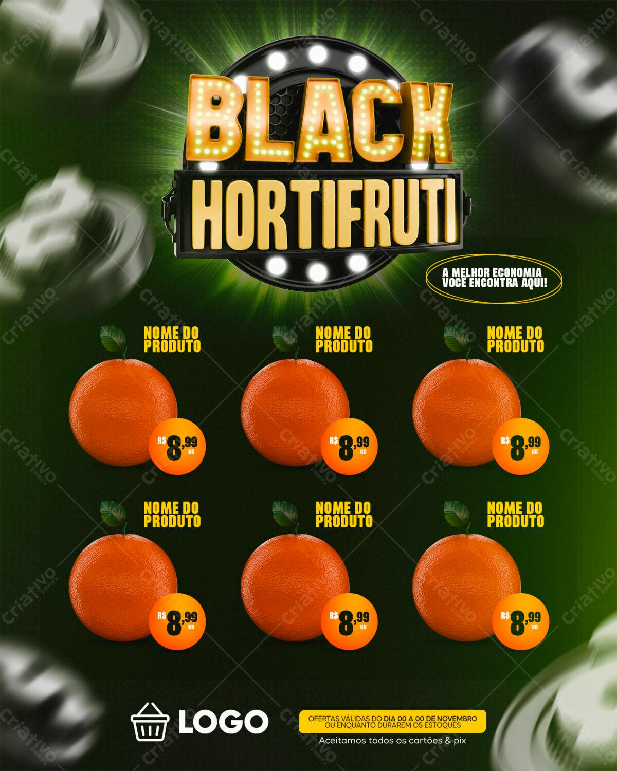 Flyer Black Hortifruti PSD Editável