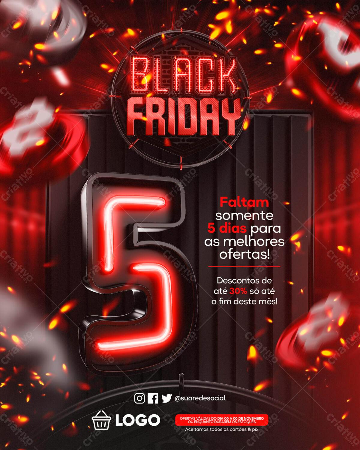 Flyer Black Friday com Design Neon PSD Editável