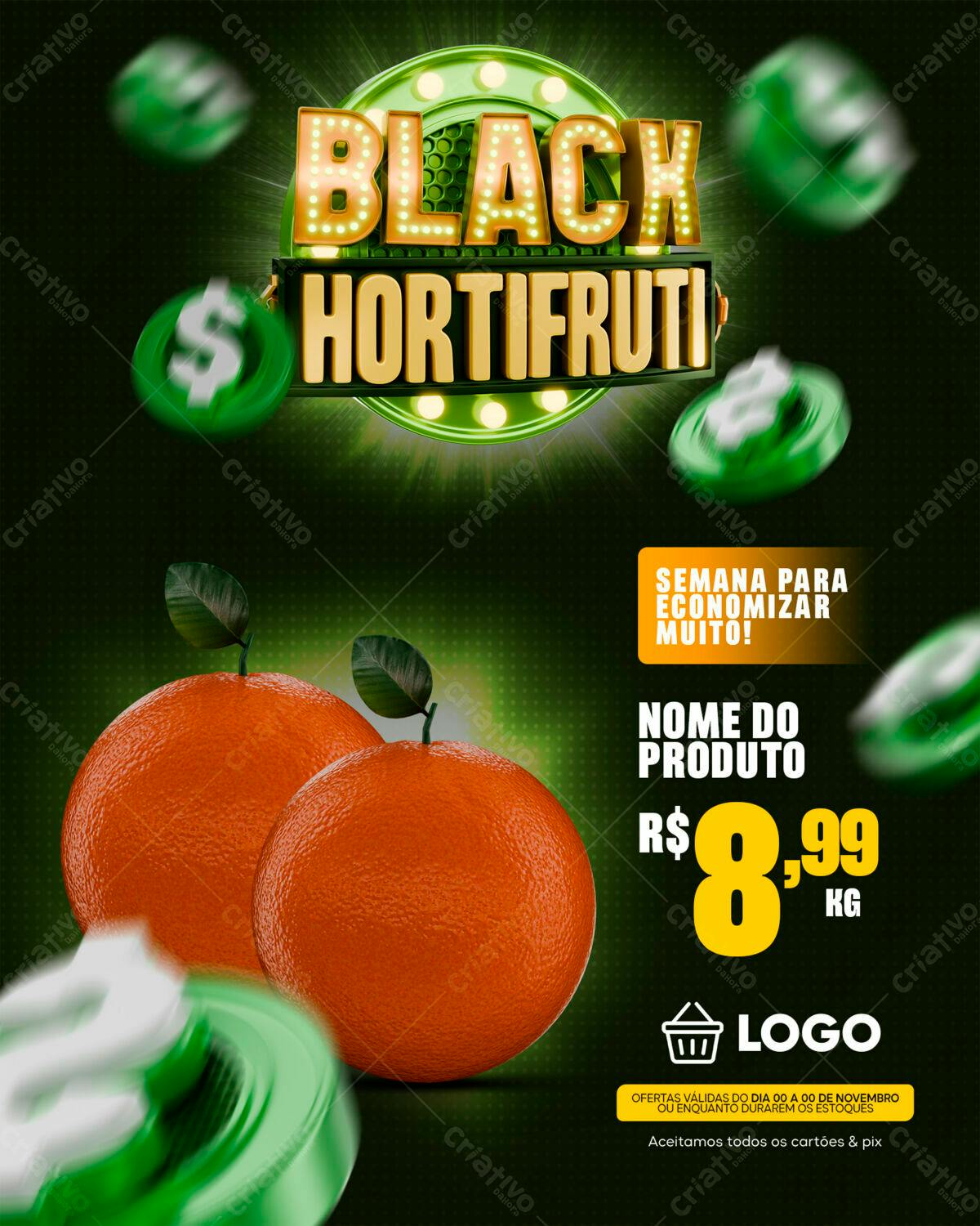 Flyer Black Hortifruti PSD Editável