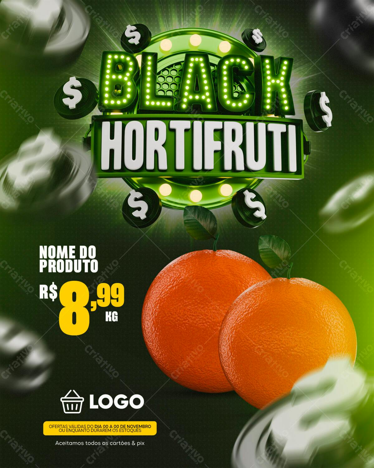 Flyer Black Hortifruti PSD Editável