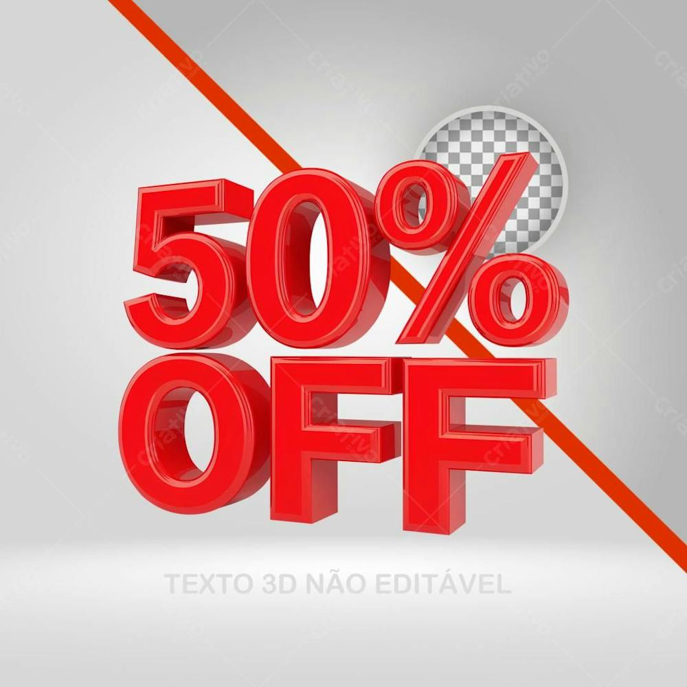 Texto 3D 50 Por Cento, Promoção, Black Friday, Oferta, Selo 