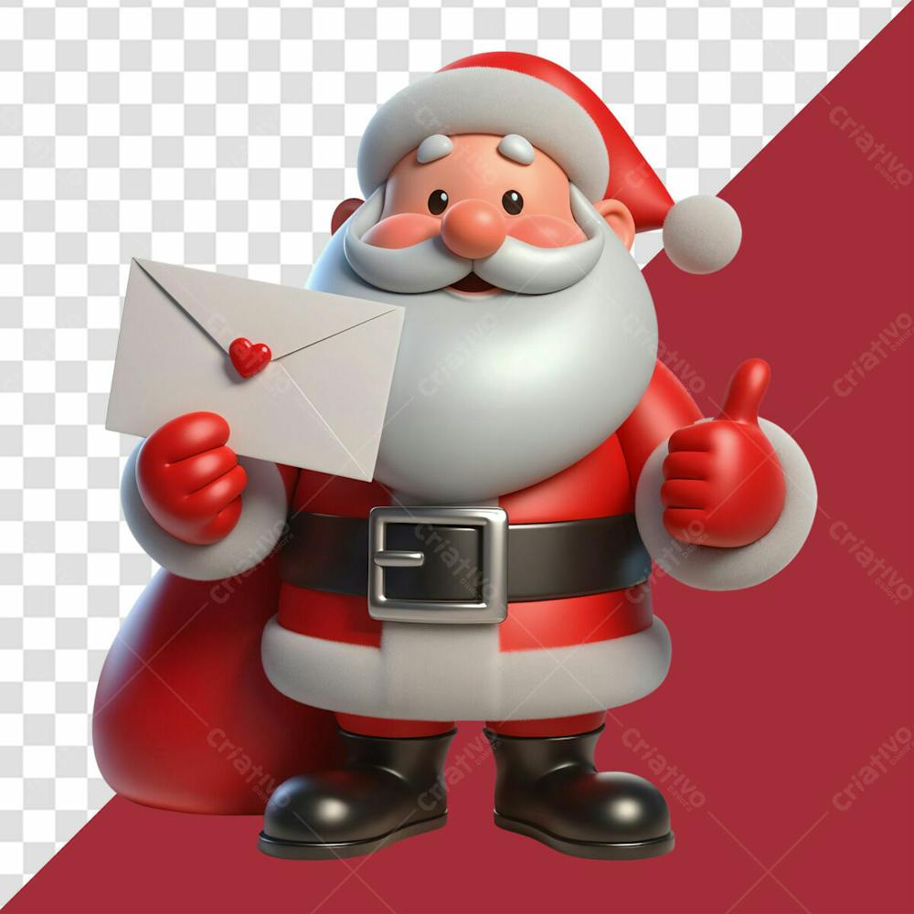 Personagem 3D Papai Noel Feliz Segurando Um Envelope De Natal