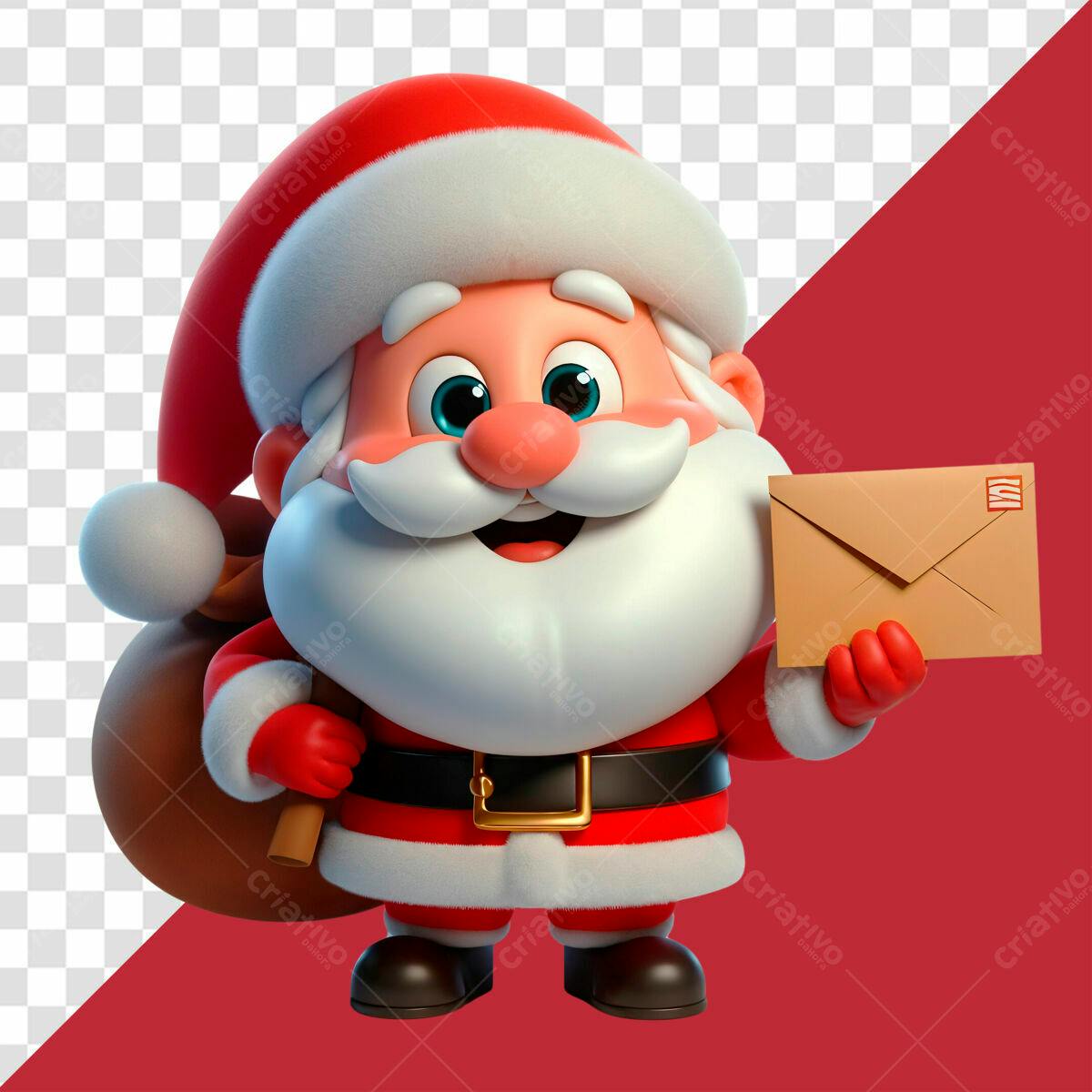 PSD Papai Noel Natalino com Envelopo para Cartão de Boas Festas PSD Editável