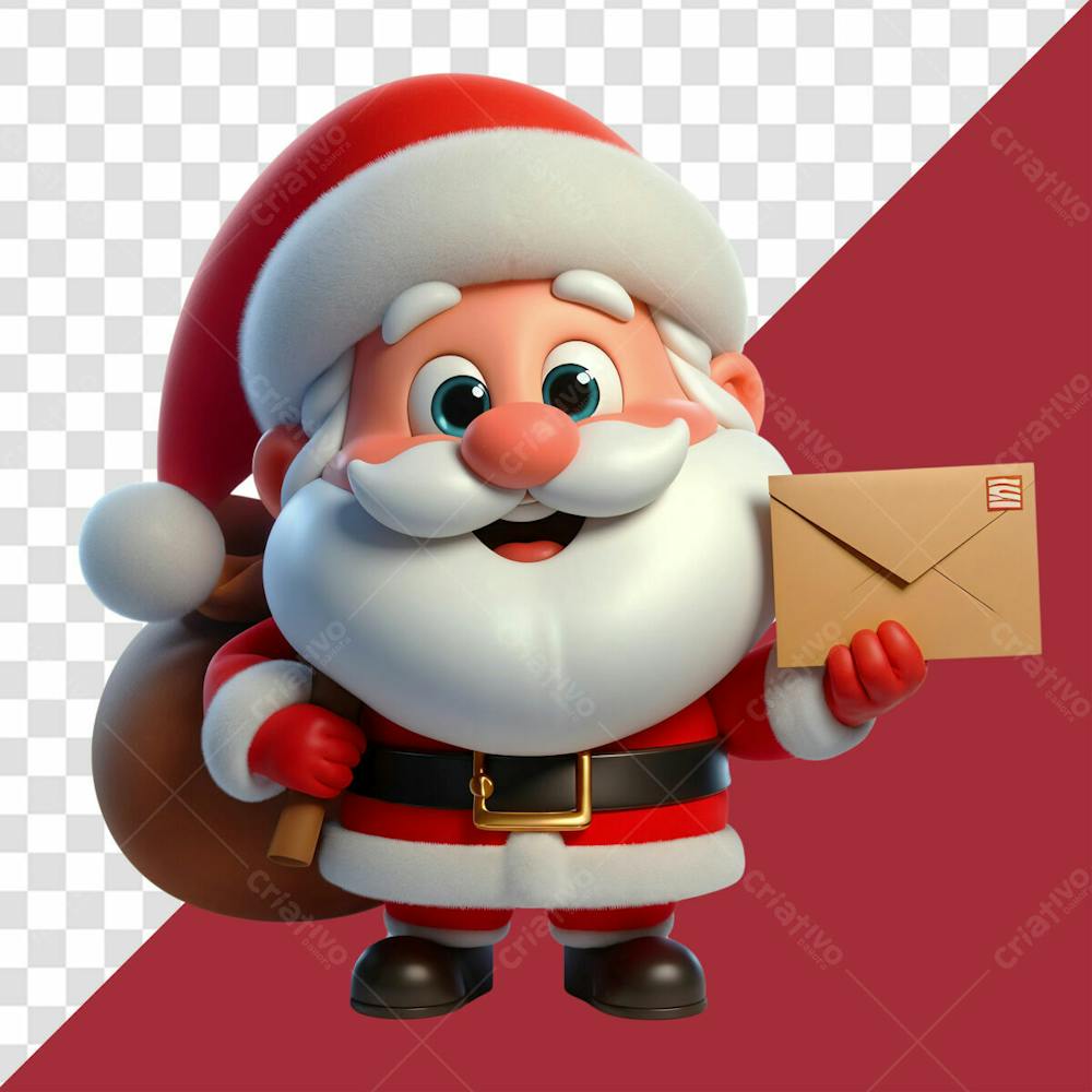 Personagem 3D Papai Noel Feliz Segurando Um Envelope De Natal