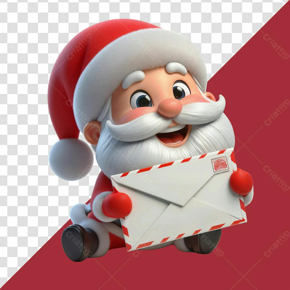 Personagem 3D Papai Noel Feliz Segurando Um Envelope De Natal