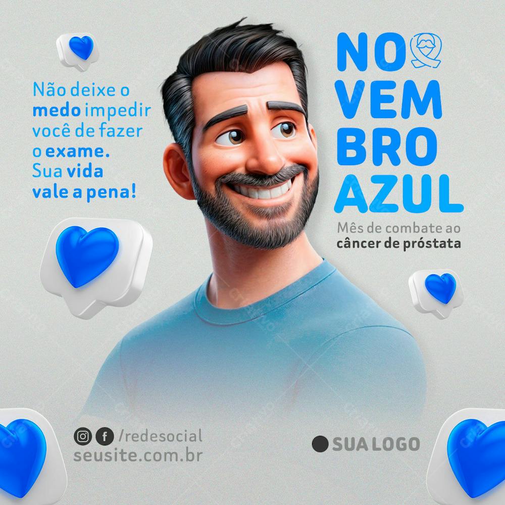 Feed Social Mídia Novembro Azul Psd Não Deixe O Medo Impedir Você De Fazer O Exame Sua Vida Vale A Pena