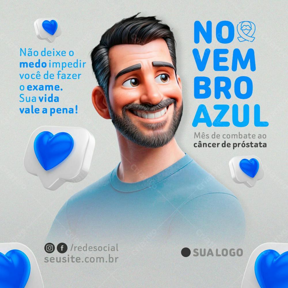 Feed Social Mídia Novembro Azul Psd Não Deixe O Medo Impedir Você De Fazer O Exame Sua Vida Vale