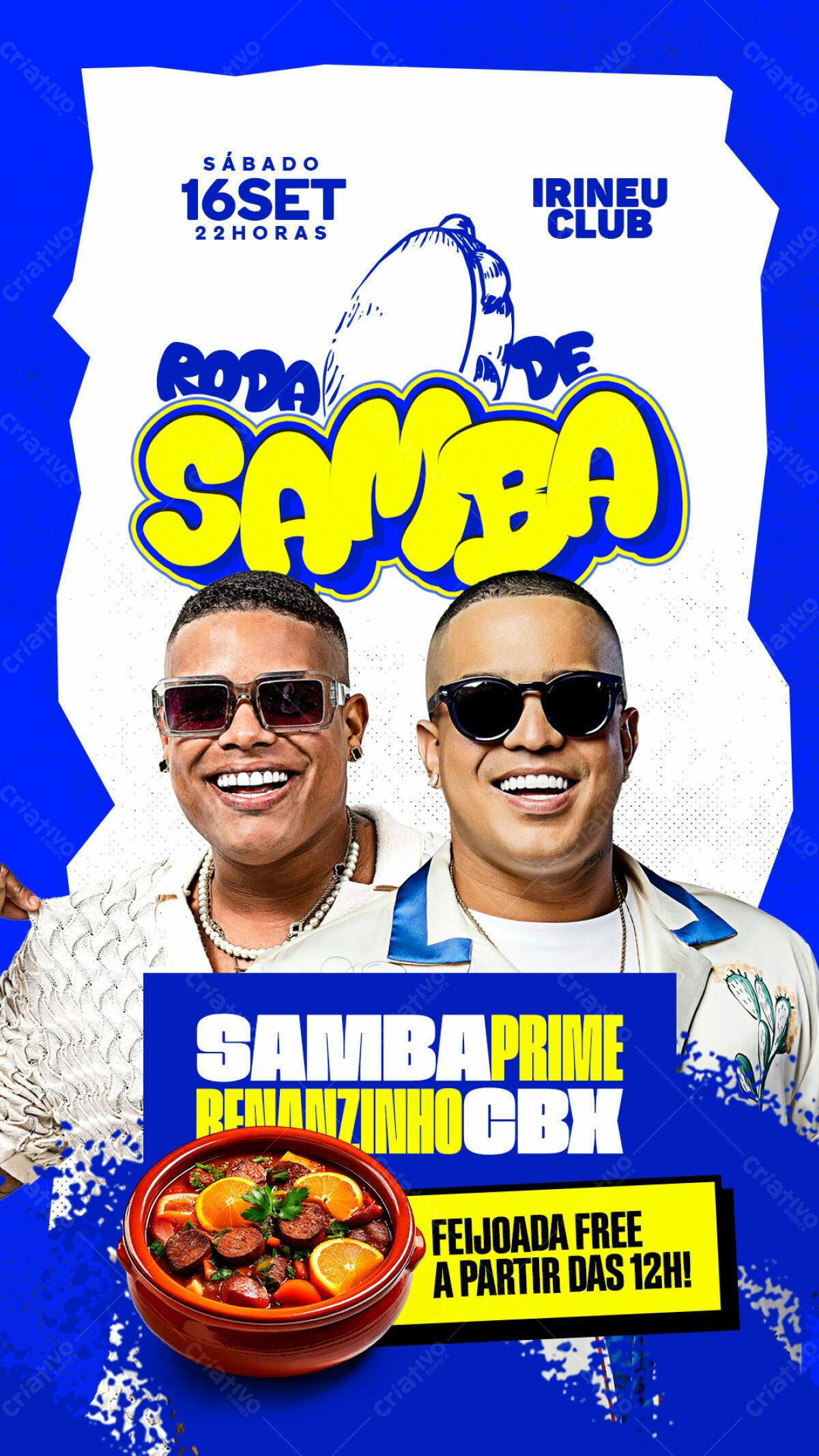 Flyer Roda de Samba com Renanzinho e CBX PSD Editável