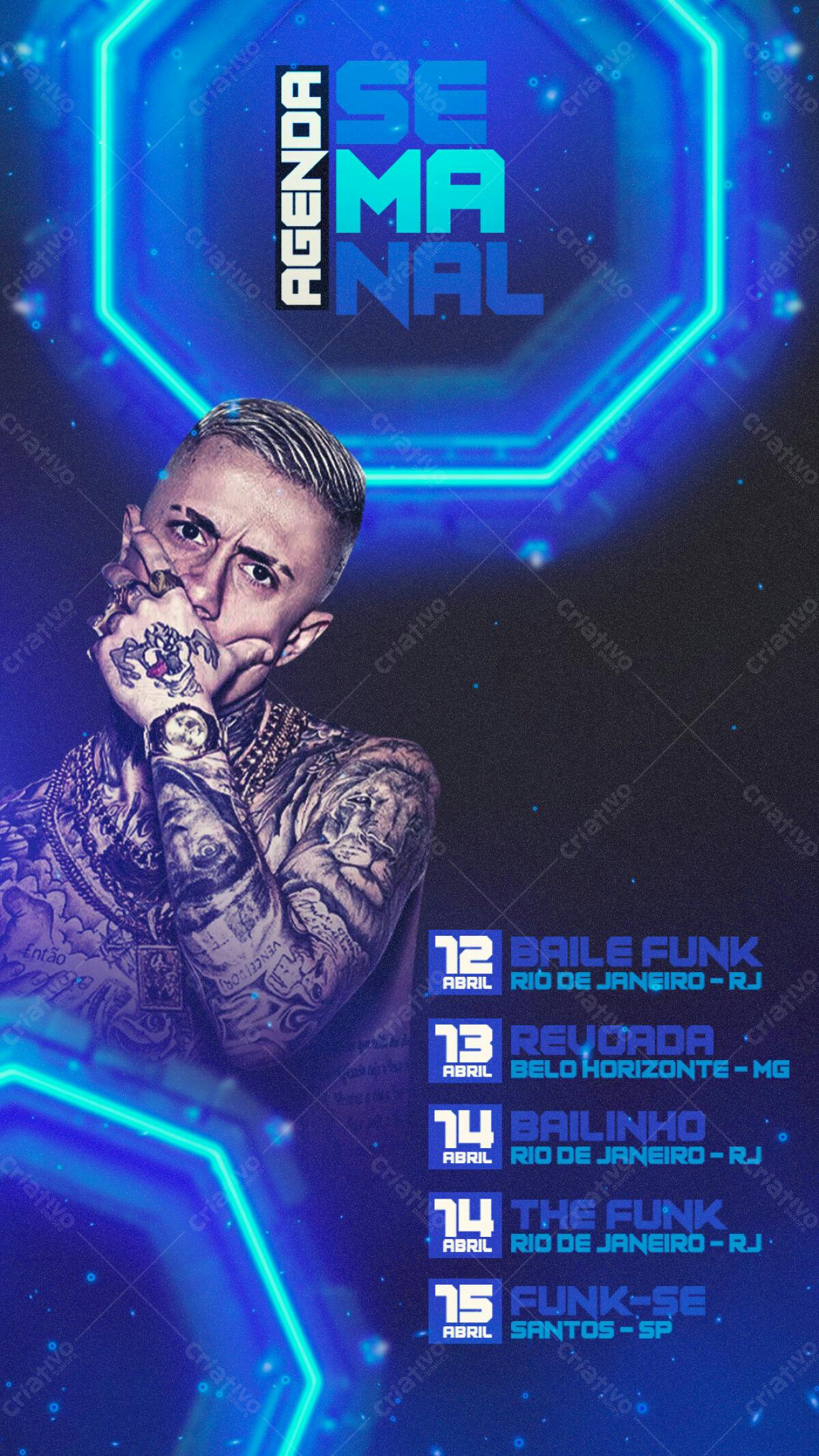 Flyer Agenda Semanal Baile Funk PSD Editável