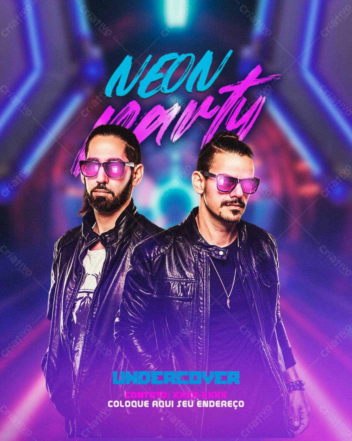 Flyer para Festa Neon PSD Editável