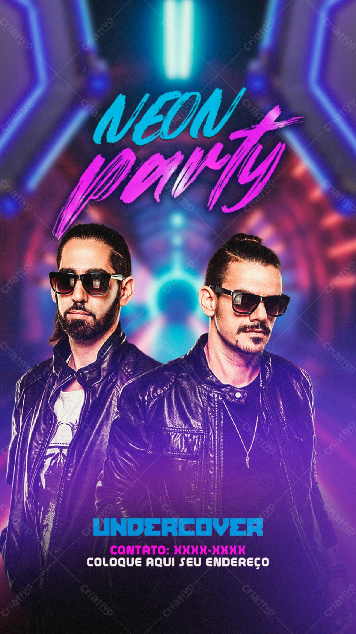 Flyer para Festa Neon PSD Editável