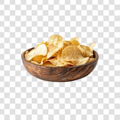 Imagem Ia Gamela De Madeira Com Batatra Chips Redonda Crocante E Com Fundo Transparente