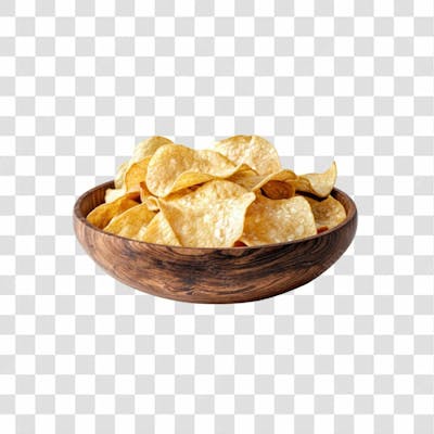 Imagem Ia Gamela De Madeira Com Batatra Chips Redonda Crocante E Com Fundo Transparente