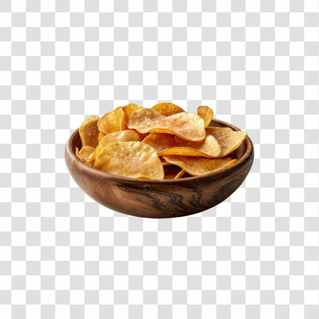 Imagem PNG Batatas Chips em Bowl de Madeira com fundo transparente