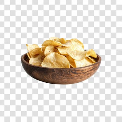 Imagem Ia Gamela De Madeira Com Batatra Chips Redonda Crocante E Com Fundo Transparente